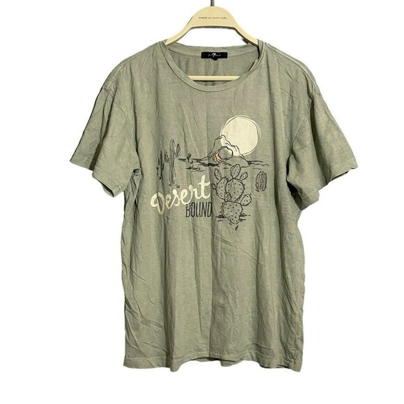 7 All Mankind Crew Tshirt Men Size S Green Desert Bound Cactus Plant Nature Sun - Picture 1 of 11